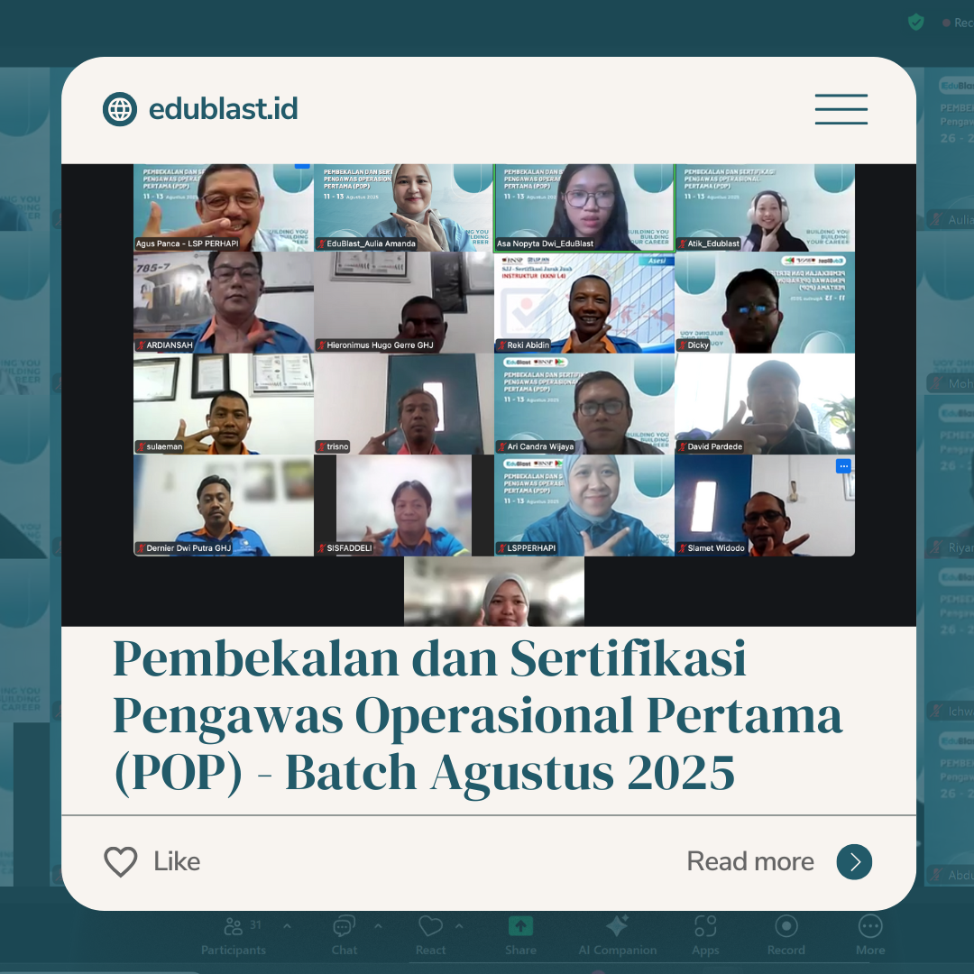 Pembekalan dan Sertifikasi Pengawas Operasional Pertama (POP) - Agustus 2025