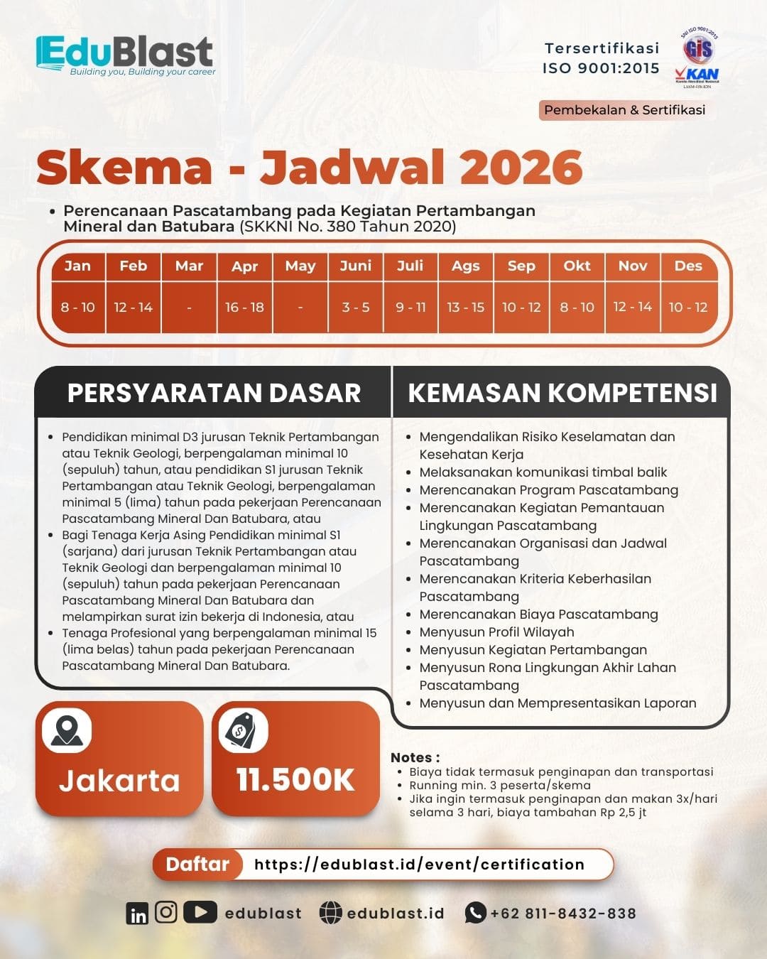 Pembekalan dan Sertifikasi Perencanaan Pascatambang Pada Kegiatan Pertambangan Mineral dan Batubara